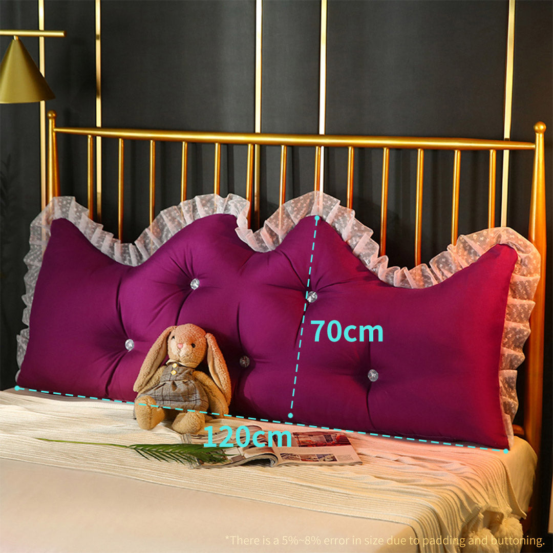 NNEAGS 120cm Burgundy Princess Bed Pillow Headboard Backrest Bedside Tatami Sofa Cushion with Ruffle Lace Home Decor