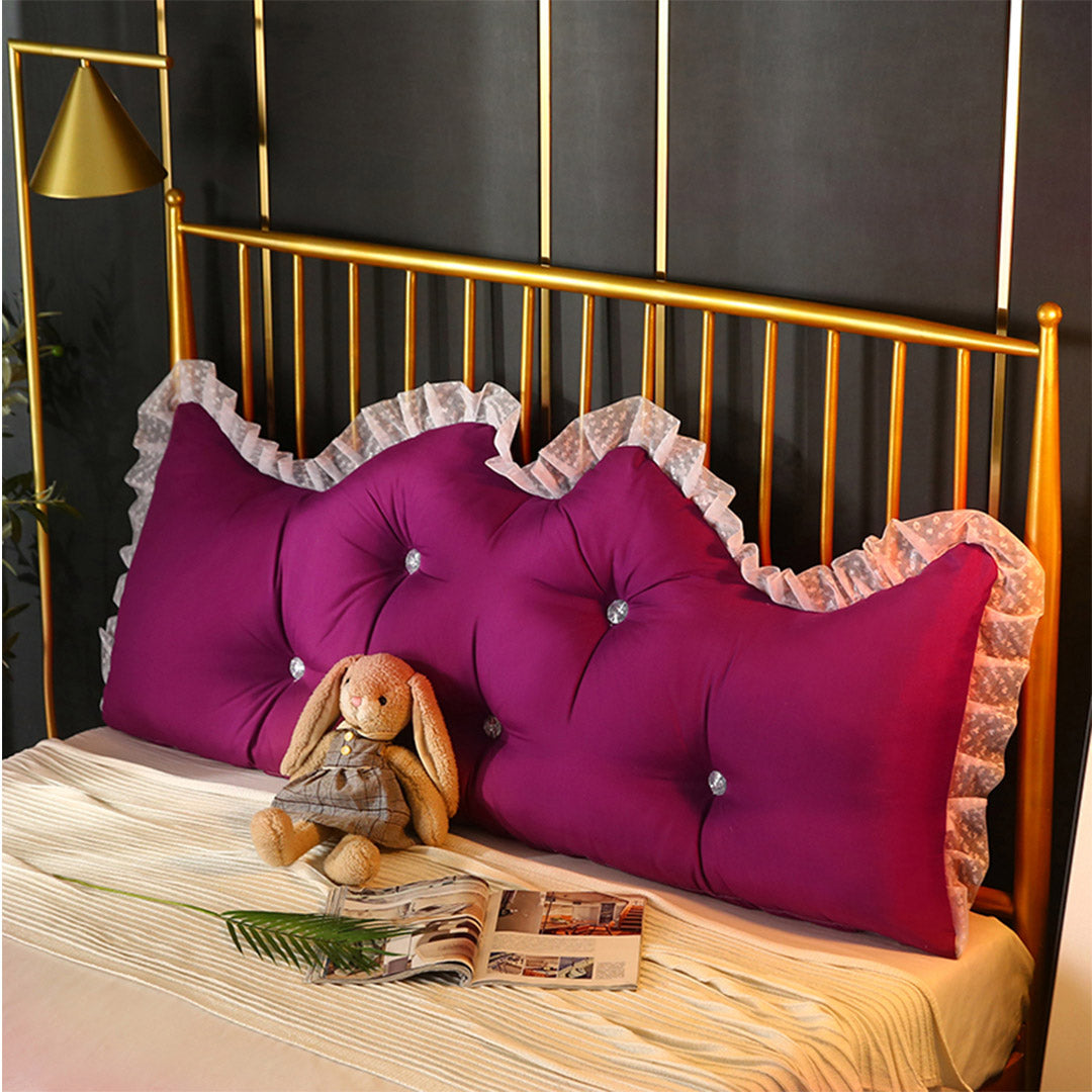 NNEAGS 120cm Burgundy Princess Bed Pillow Headboard Backrest Bedside Tatami Sofa Cushion with Ruffle Lace Home Decor
