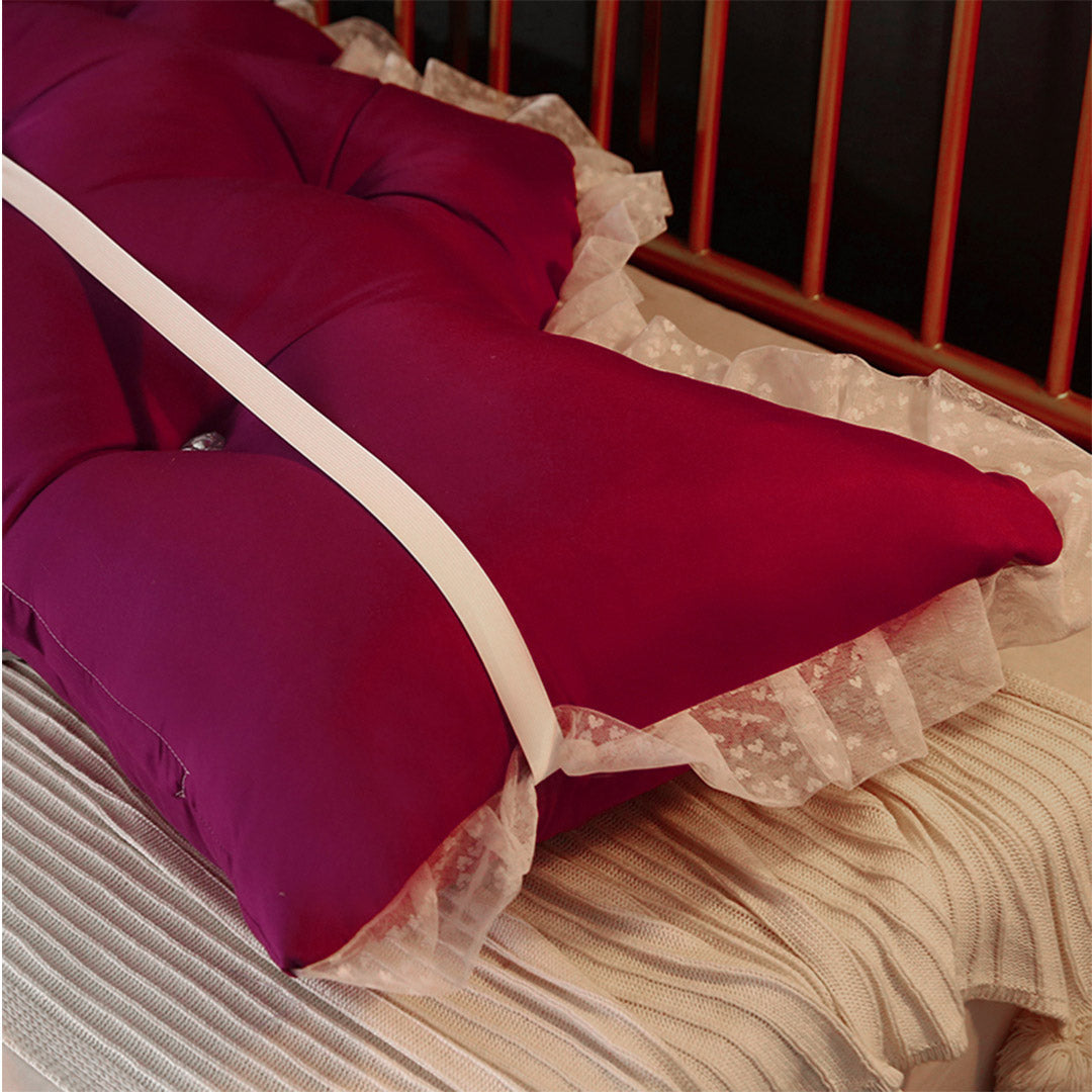 NNEAGS 120cm Burgundy Princess Bed Pillow Headboard Backrest Bedside Tatami Sofa Cushion with Ruffle Lace Home Decor
