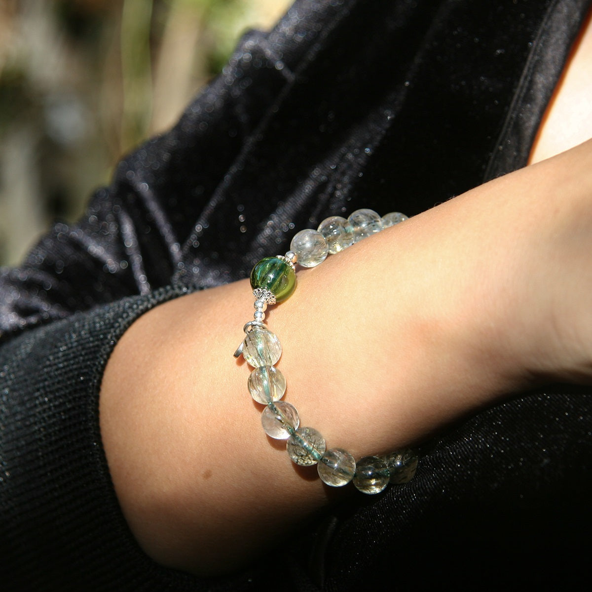 Sterling Silver Crystal Aroma Bracelet - Ghost Phantom Quartz | Energy & Healing | Diffuser Jewellery | Unique Gift